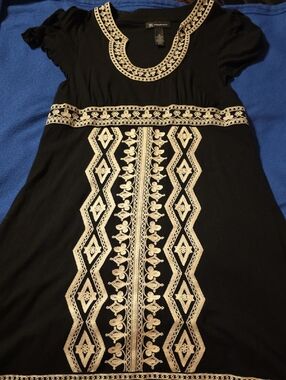 INC International Concepts Black Dress with White Embroidered Trim
